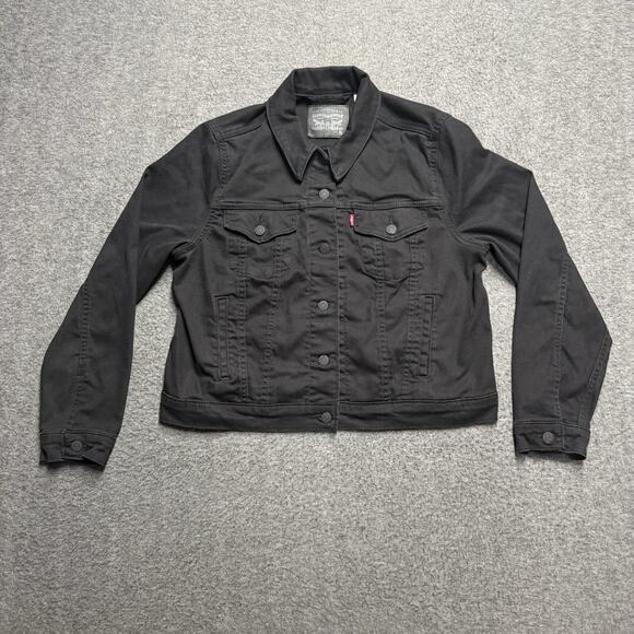 Levi's Original Trucker Jacket Women's XL Black Pocket Jean Denim Studs - Picture 1 of 8